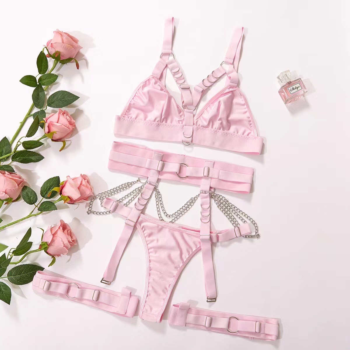 Women Sexy Locomotive Metal Chain Underwear Set
