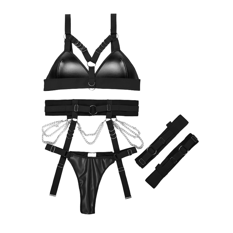 Women Sexy Locomotive Metal Chain Underwear Set
