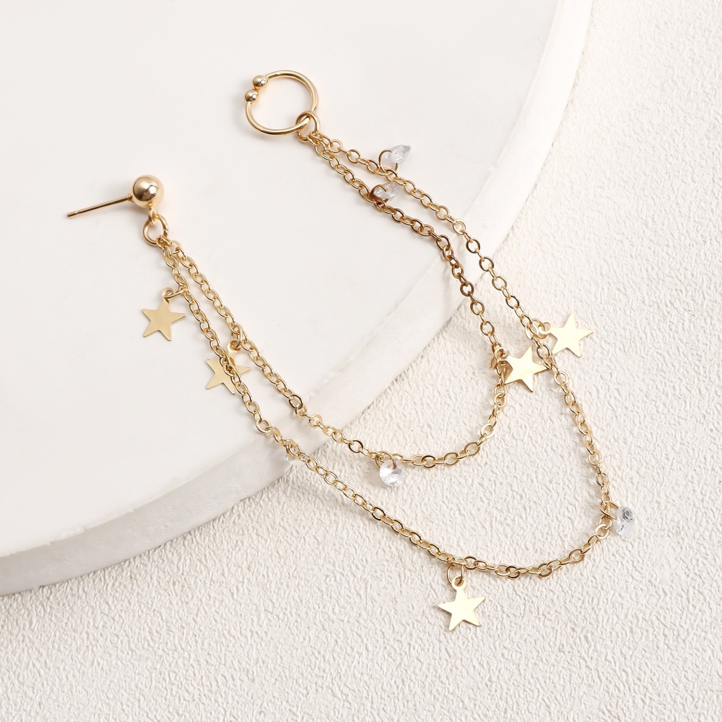 Boho Nose Chain Jewelry – Fake Septum Ring with Ear Hoop & Crystal Nose Ring-WeLovePlugs