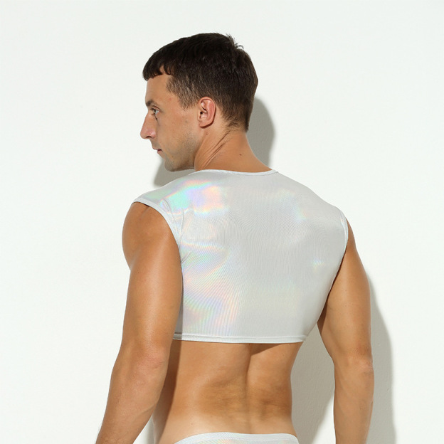 Faux Leather Cropped Tee - Silver - XL - image 3