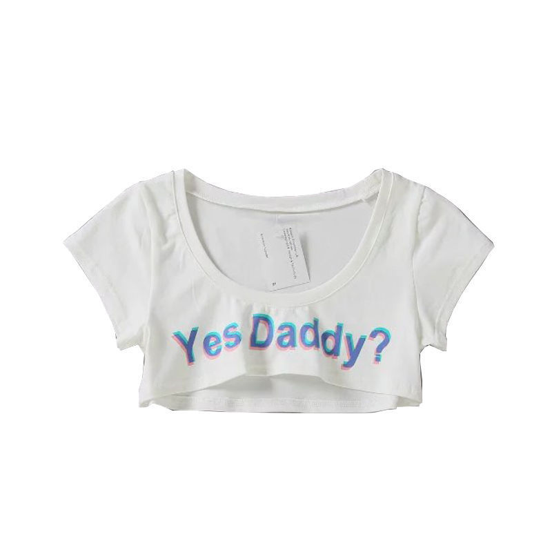 "Yes Daddy" Letter Print Fitness Crop Top - White - One Size - image 8