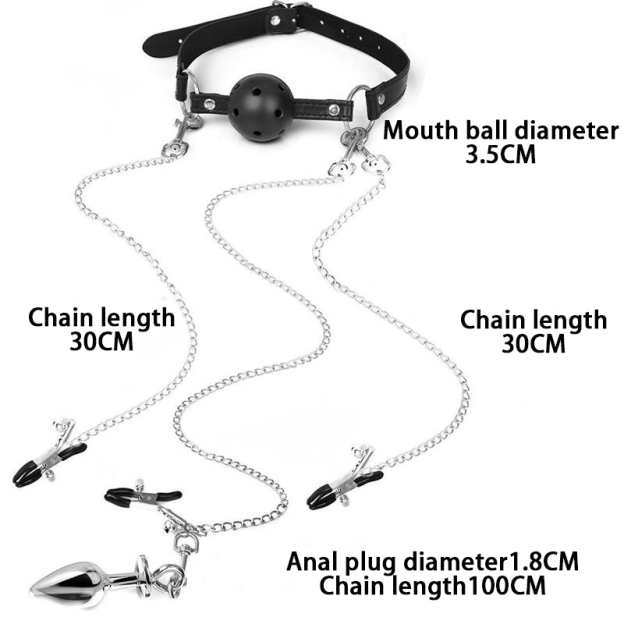 5-Piece BDSM Bondage Set – Ball Mouth Gag, Nipple Clamps & Anal Plug for Couples-WeLovePlugs