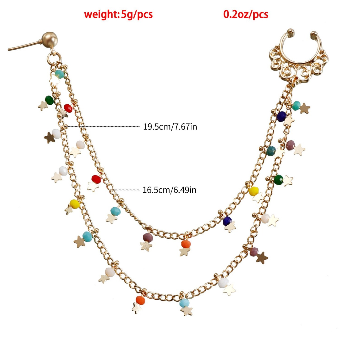 Boho Nose Chain Jewelry – Fake Septum Ring with Ear Hoop & Crystal Nose Ring-WeLovePlugs