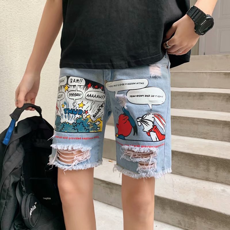 Fashion Mens Jeans Print Jean Shorts - Light Blue - 4XL - image 2