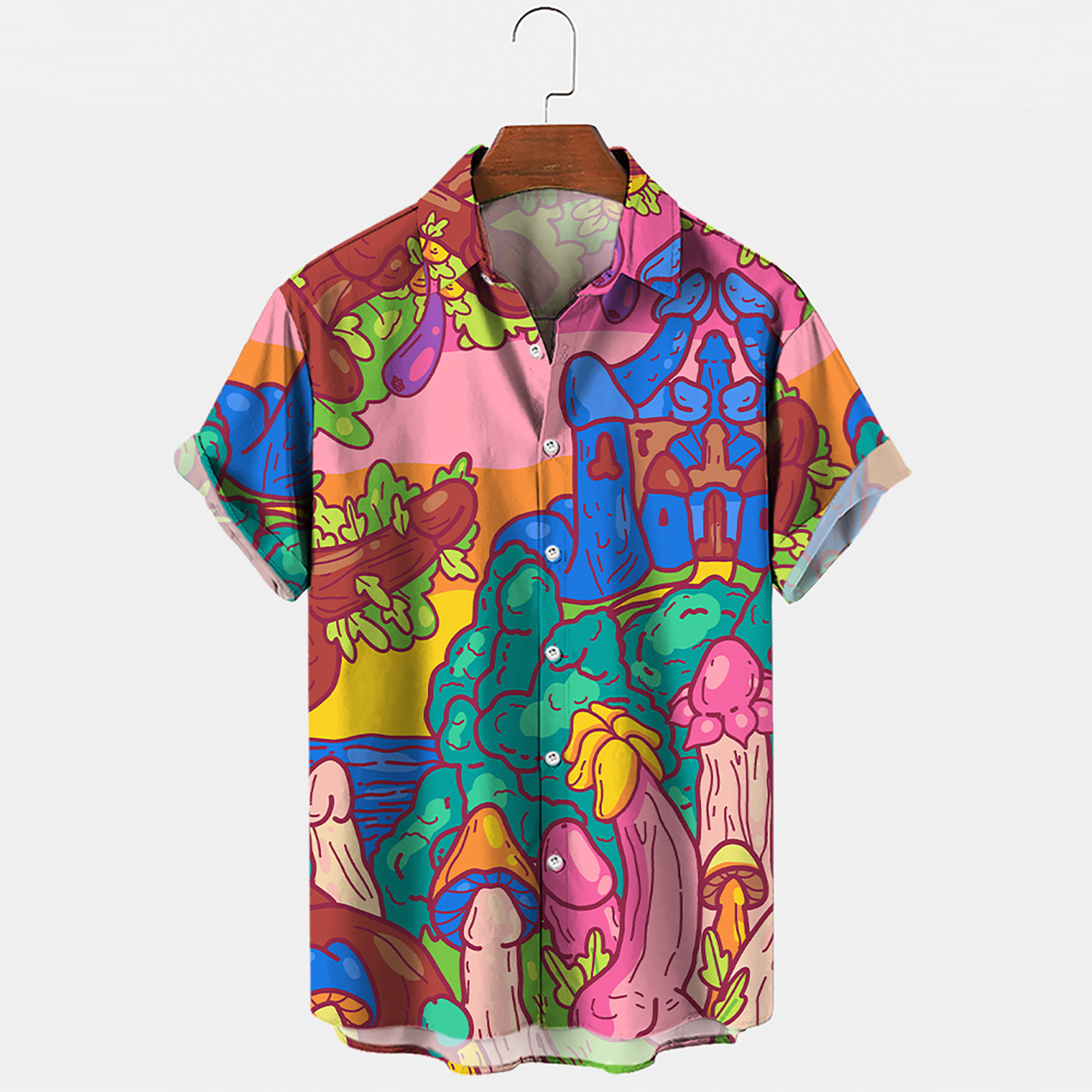 Mens Button Down Shirts Funny Penis Printed -WeLovePlugs