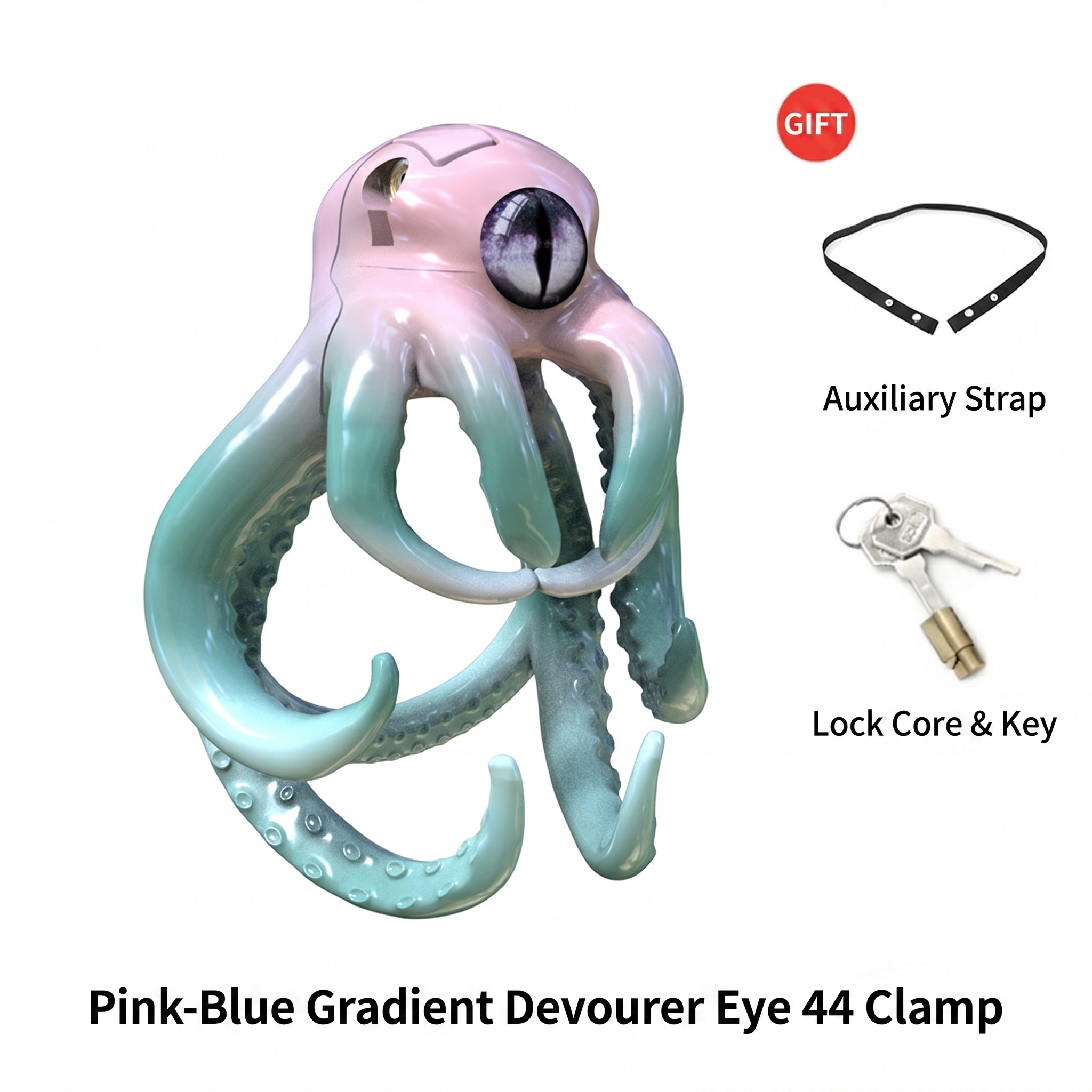 Octopus Kraken Chastity Cage - Pink Blue Gradient - 44mm - image 4