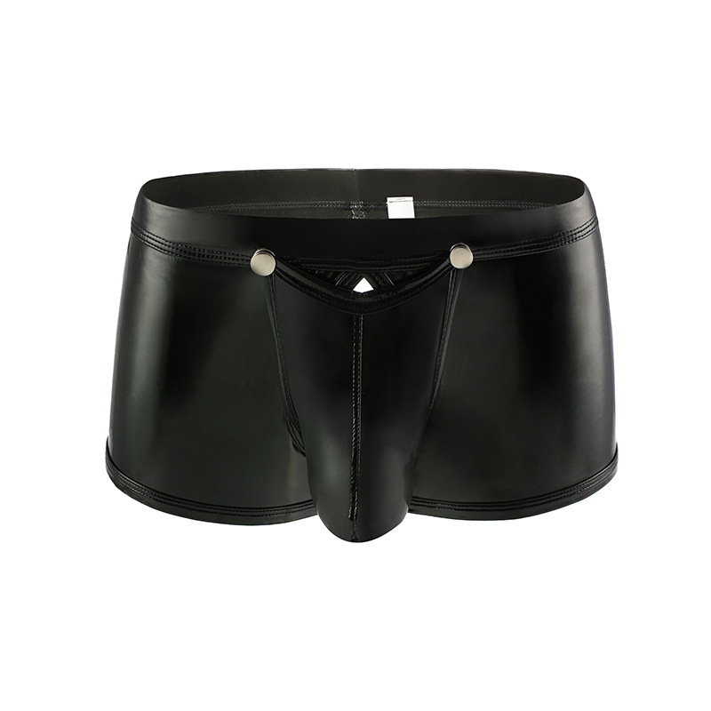 Men's Faux Leather Open-Crotch Boxer Panties - image 2