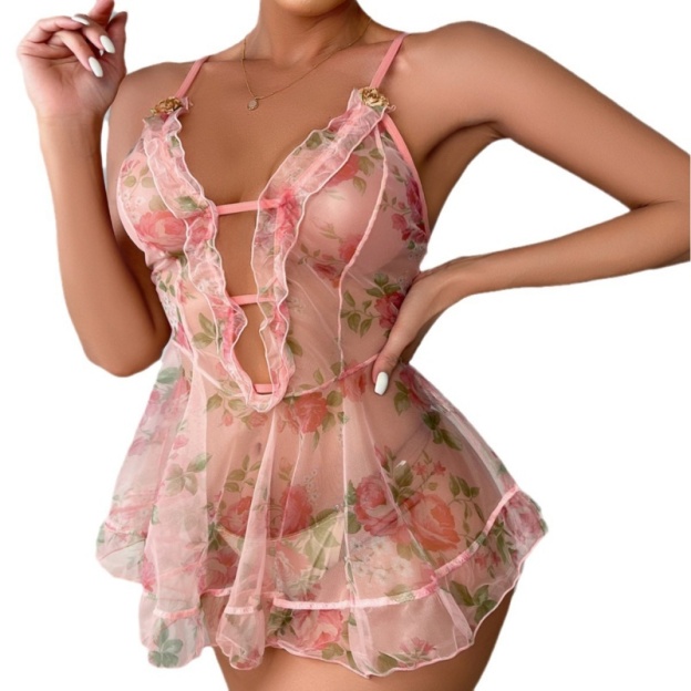 Sexy Lingerie Nightgown Floral Soft Breathable Sleepwear for Women-WeLovePlugs