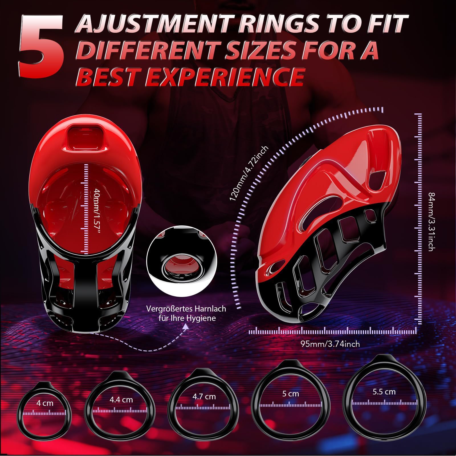 Chastity Sex Toys With 5 Sizes Rings 2 Keys & 1 Lock - image 4