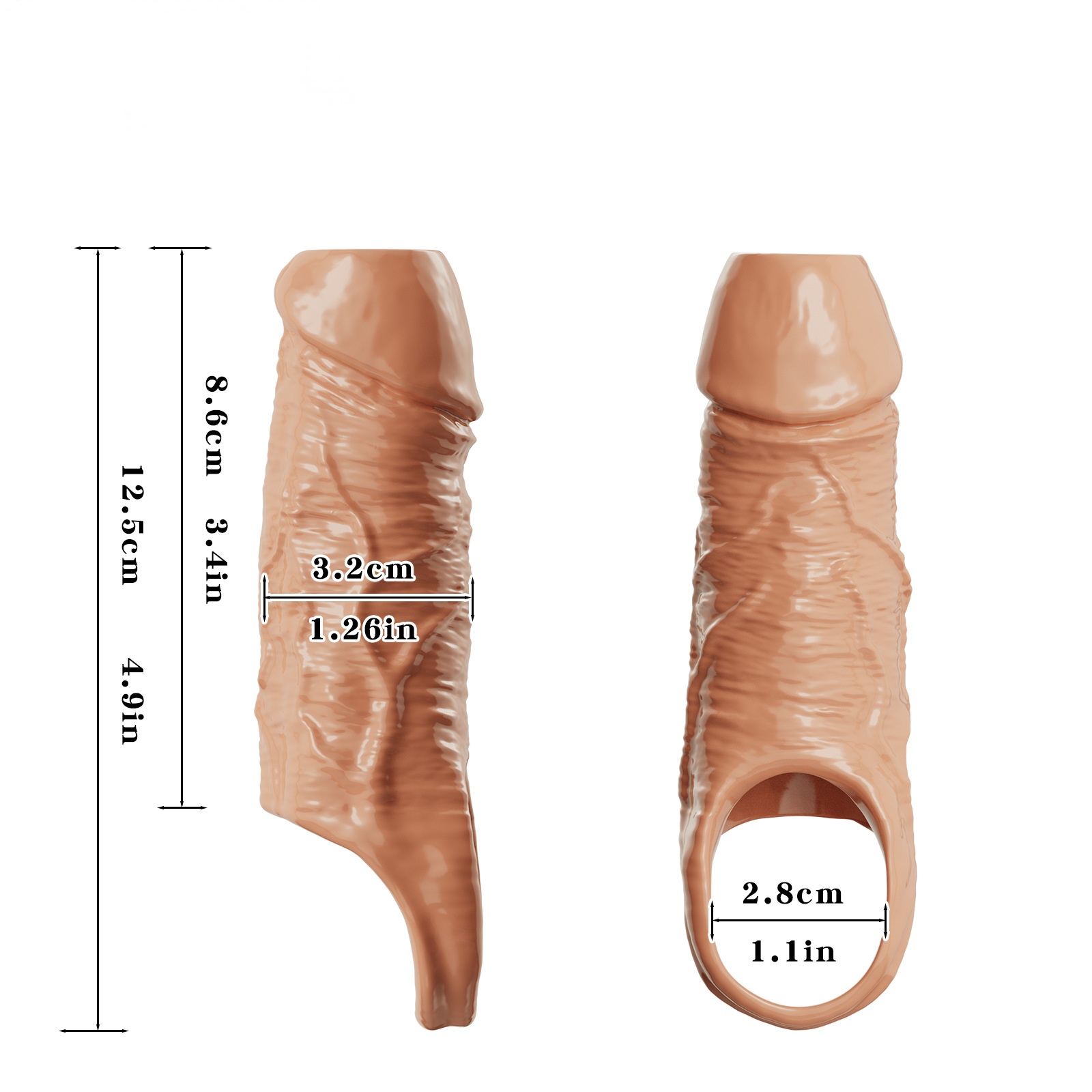 Textured Penis Extender Sleeve - 4.92'' - Nude - image 2
