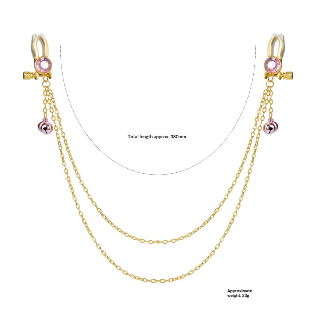 Crystal Chain-linked Nipple Ring  - Pink - image 4