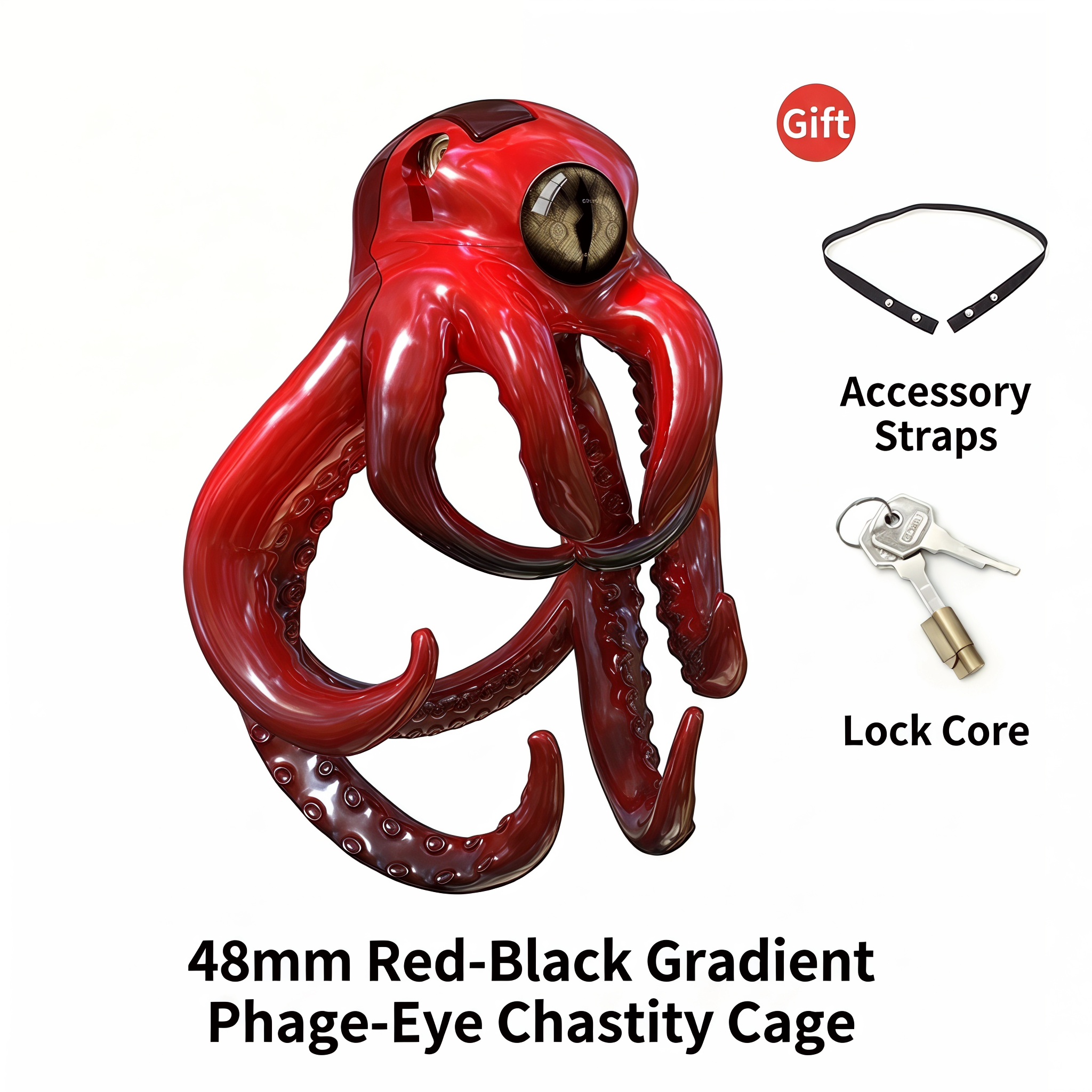 Octopus Kraken Chastity Cage - Red Black Gradient - 48mm - image 18