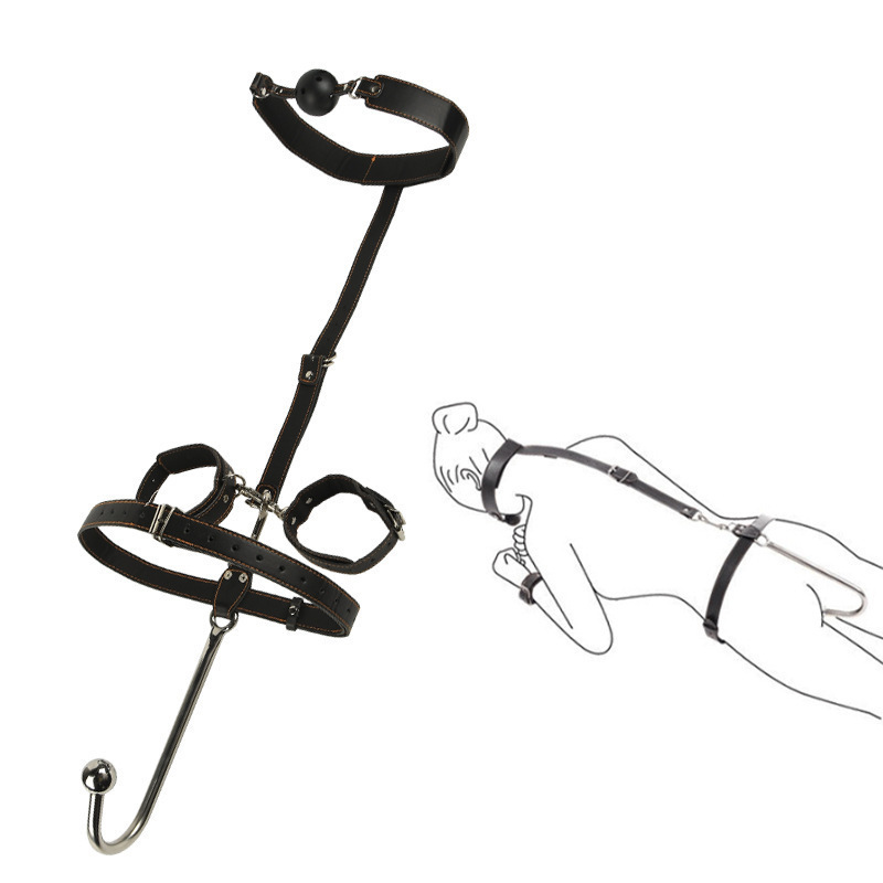 Sex Backhand Back Gag With Anal Hooks SM Leather - image 7