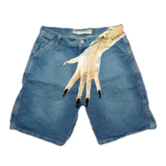 Men's Hip Hop Funny One Hand Printed Skateboarding Denim Shorts - G - XXL - image 9