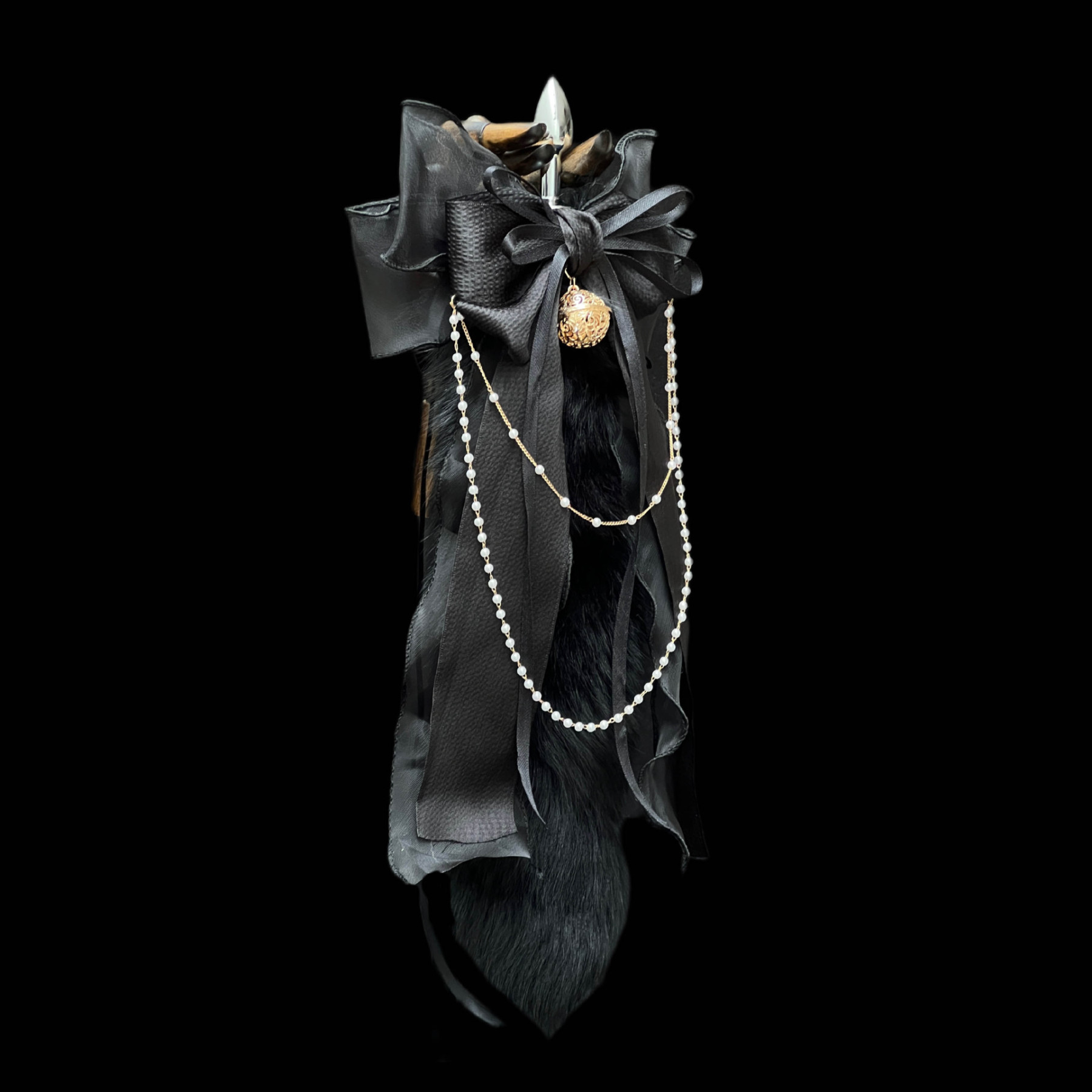 Luxury Fox Tail Plug Set – 15.7" Plush Tail With Pearl Chain & Interchangeable Plug Heads - image 2