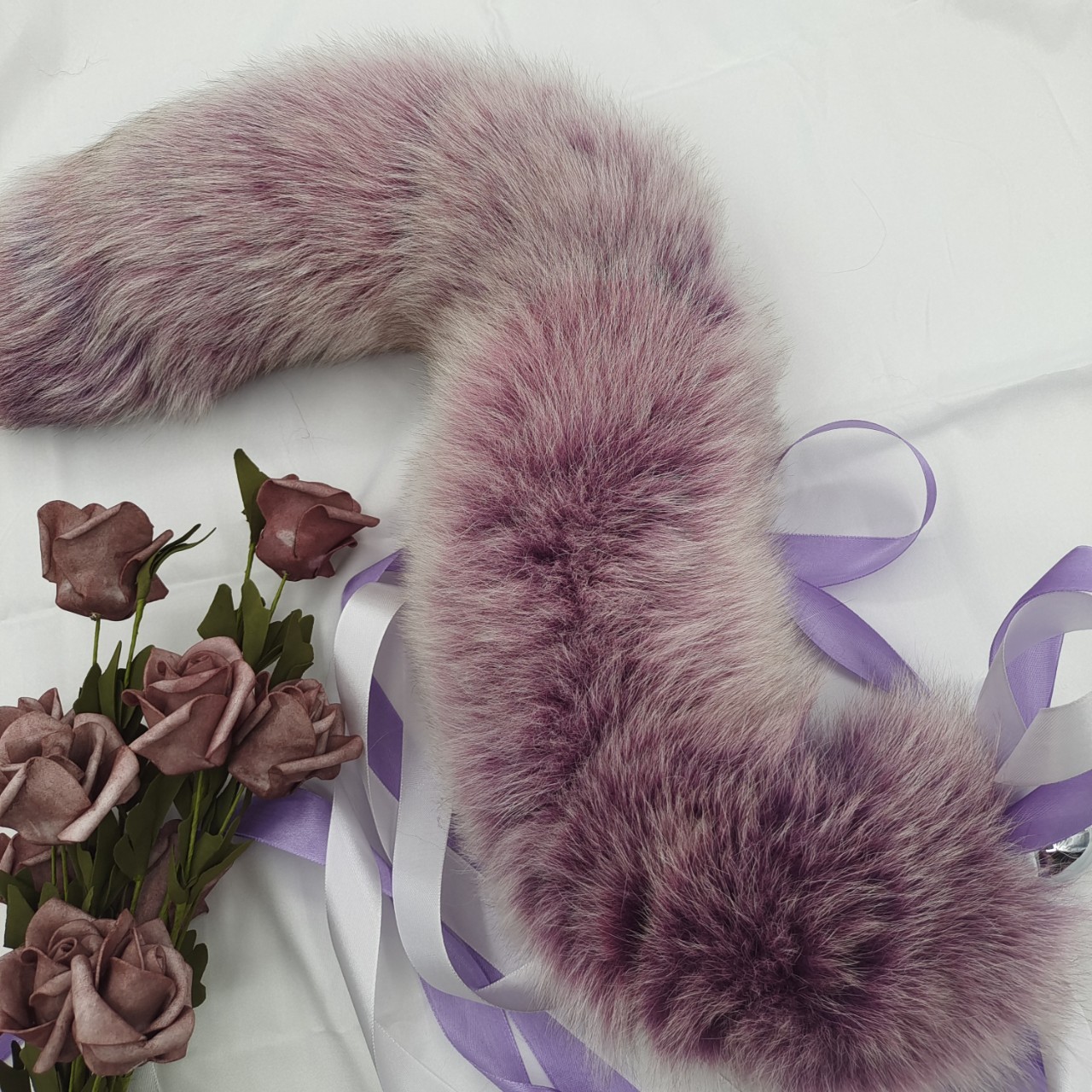 Soft Lavender Purple Handmade Detachable Plug Fox Tail - 50cm - image 3