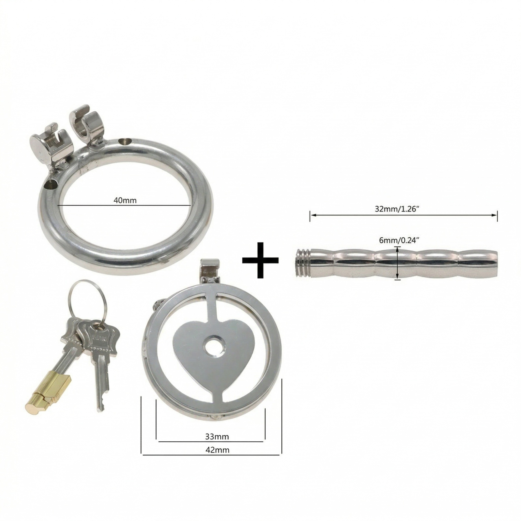 Lock Your Heart Chastity Cage - 40mm + Short Urethral Tube - image 8