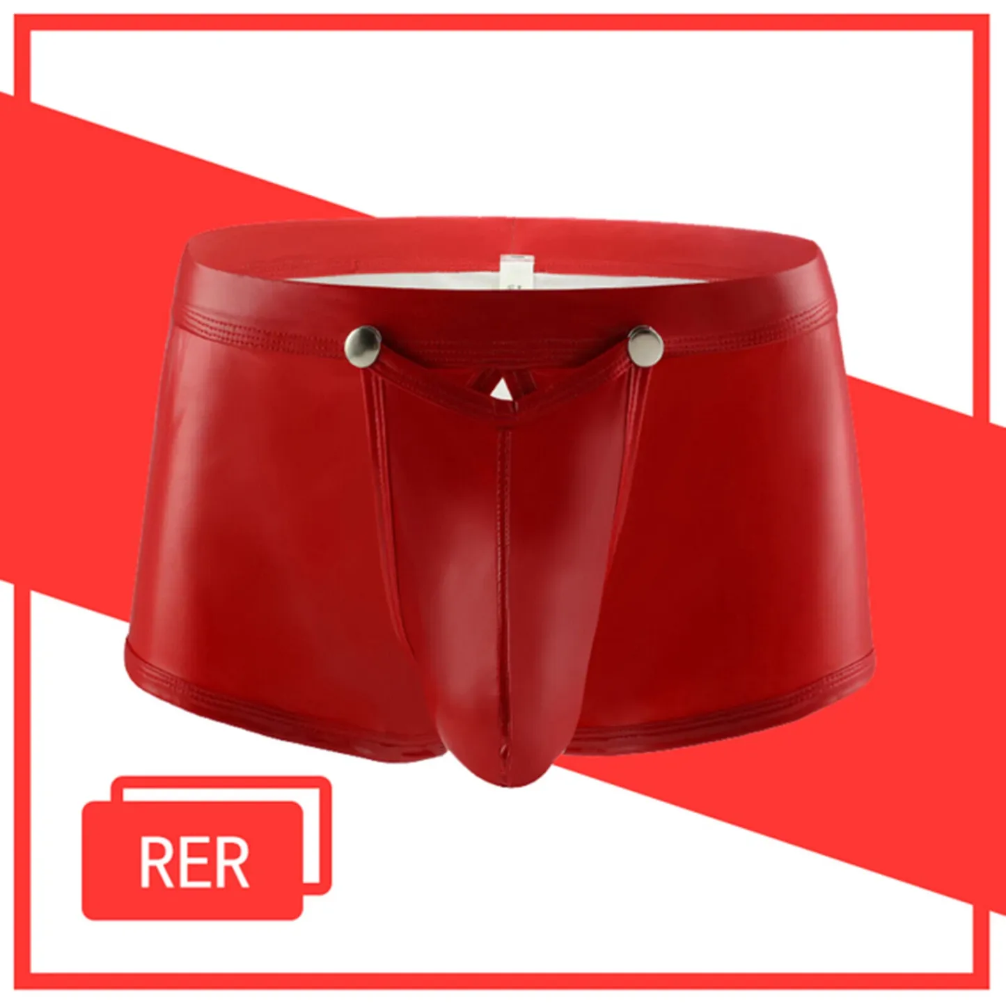 Men's Faux Leather Open-Crotch Boxer Panties - Red - 2XL - image 3