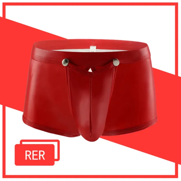 Men's Faux Leather Open-Crotch Boxer Panties - Red - 2XL - image 3