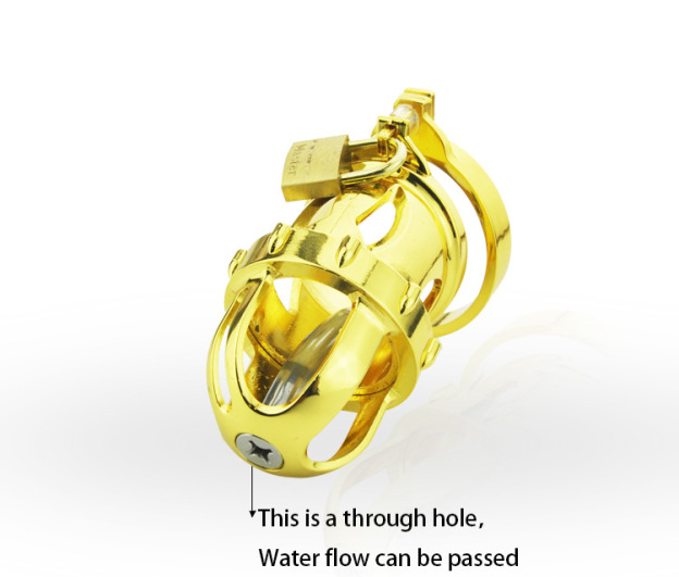 Golden Chastity Cage with Catheter Tube -WeLovePlugs