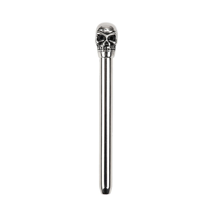 Male Penis Urethral Sound Stainless Steel Skull Head - Silver - image 2