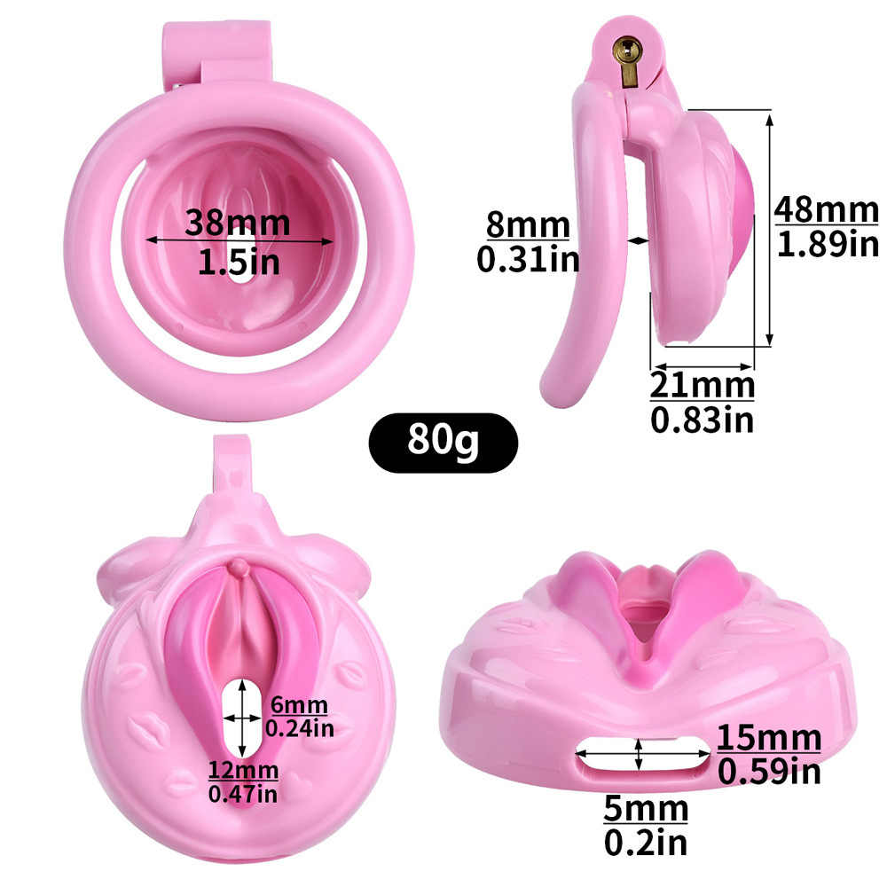 Mini Vagina-Shaped Sissy Chastity Cage – Humiliating Lock with 4 Rings & Padlock-WeLovePlugs