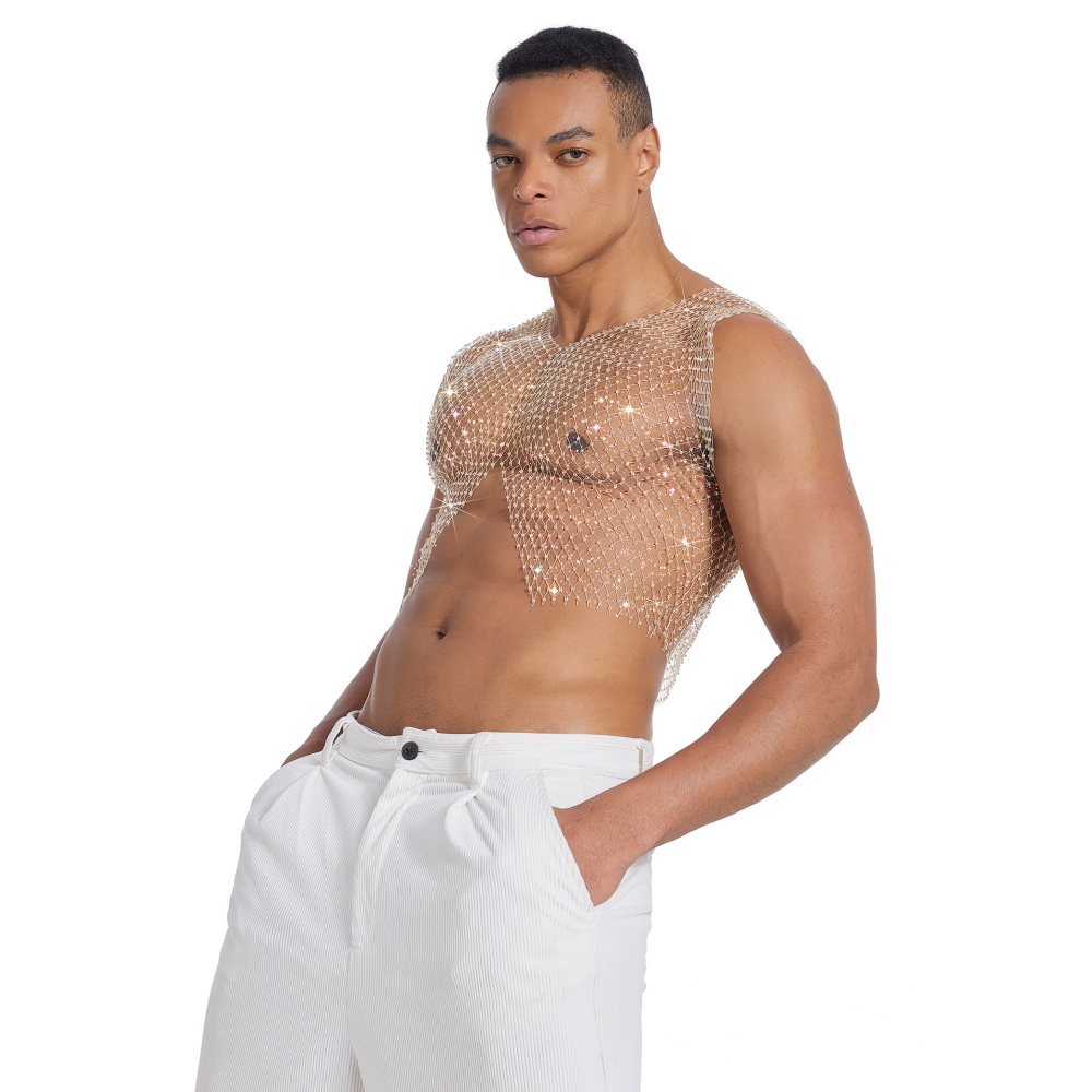 Starluxe Mesh Sparkle Top – Style D - Golden - XL - image 1