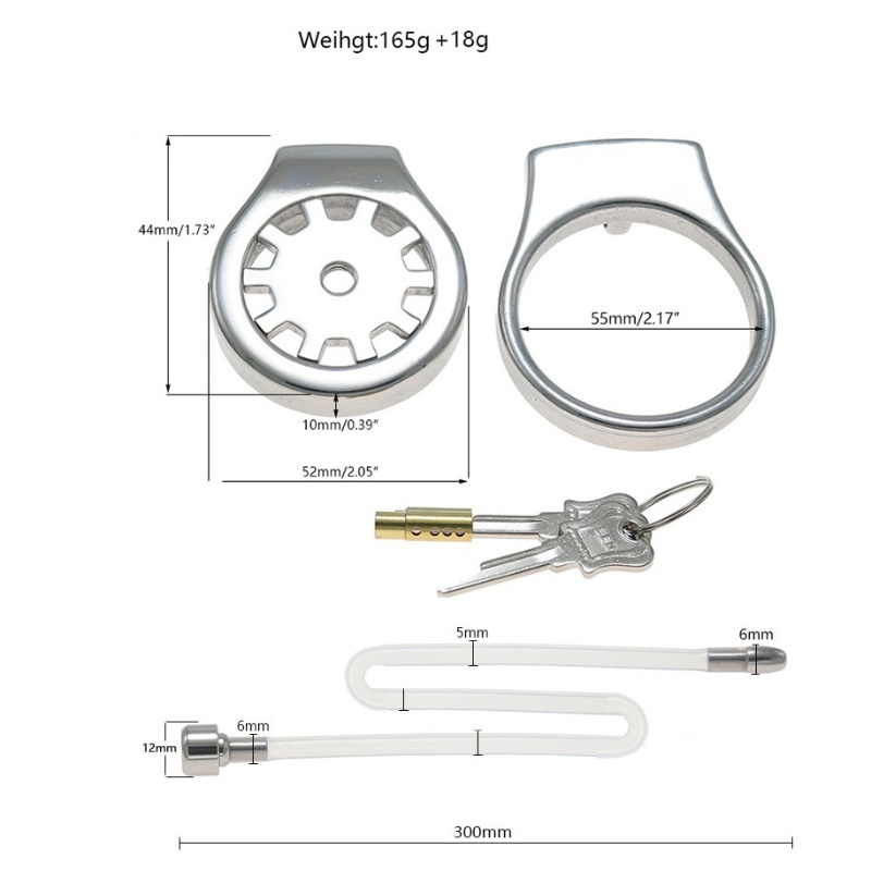 Thickened Stainless Steel Chastity Cage with 11.8-Inch Catheter – 4 Ring Sizes-WeLovePlugs