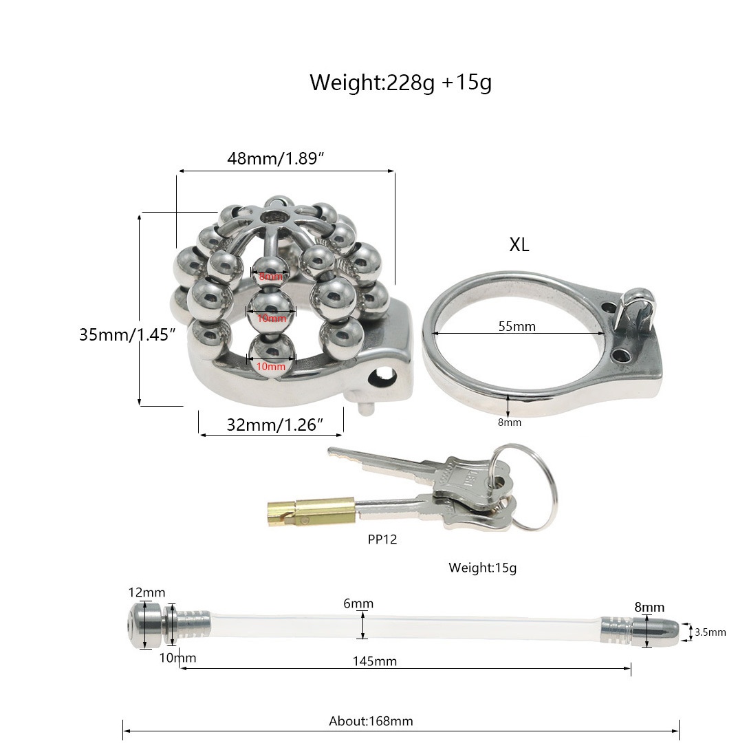 24-Bead Stainless Steel Chastity Cage with Urethral Tube-WeLovePlugs