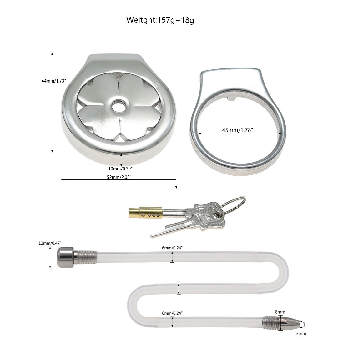 Flat Stainless Steel Chastity Cage with Long Hollow Urethral Tube - 45mm + Thick Tube - image 11