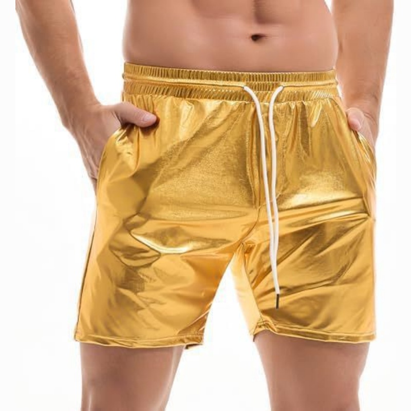 Men's Metallic 5" Holographic Rave Shorts with Drawstring - Golden - 2XL - image 1