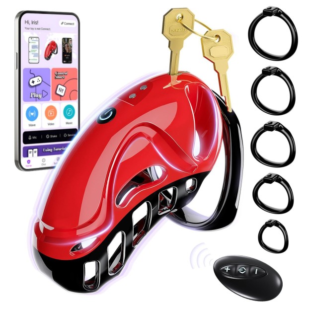 Chastity Sex Toys With 5 Sizes Rings 2 Keys & 1 Lock - Red & Black - image 5