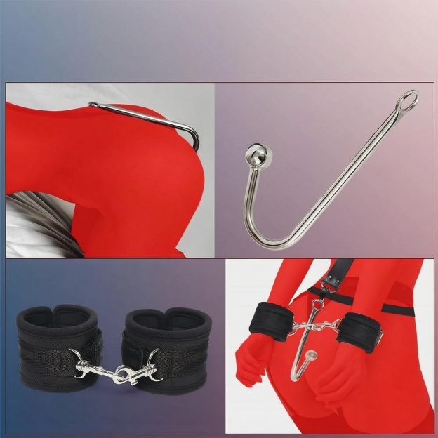 Sex Backhand Back Gag With Anal Hooks SM Leather - image 10
