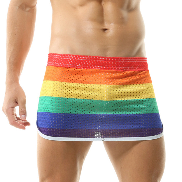 Men Sexy Rainbow Breathable Mesh Skirt Elastic Boxer Shorts  - image 2