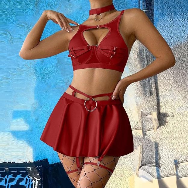 Seductive O-Ring Skirt Lingerie Set