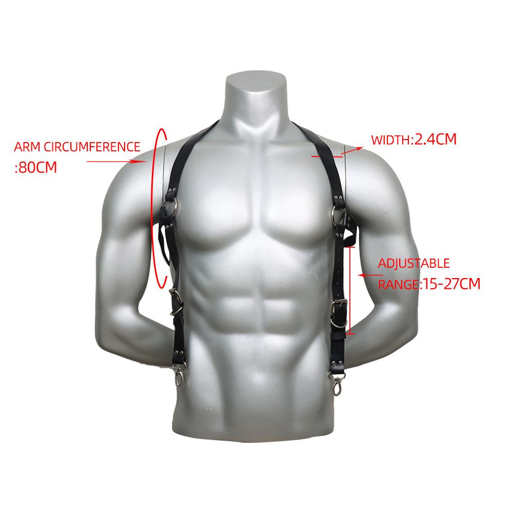 Men's Leather Body Harness Set with Suspenders & Leash BDSM Chest Harness for Roleplay-WeLovePlugs