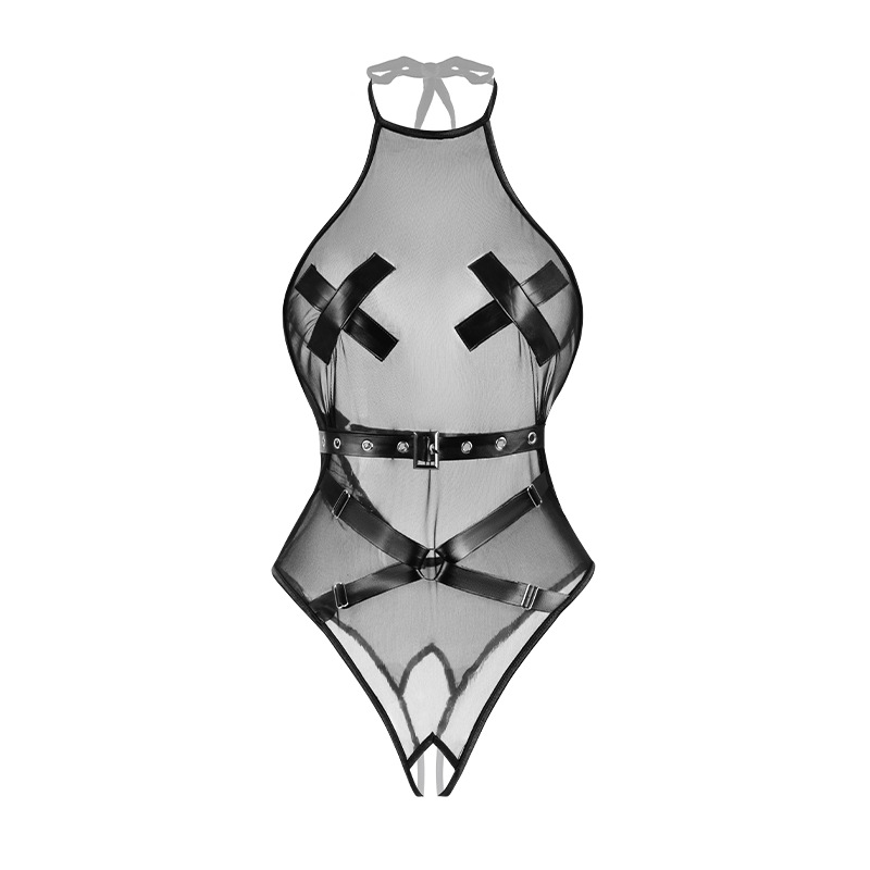 Midnight Rose · Sheer Halter Bodysuit Lingerie-WeLovePlugs