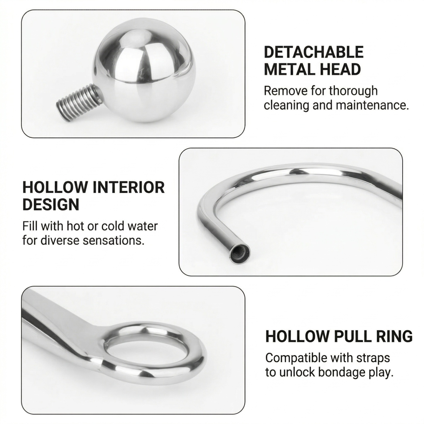 Mirror-polished Stainless Steel Hook Massager With Control Ring - image 3