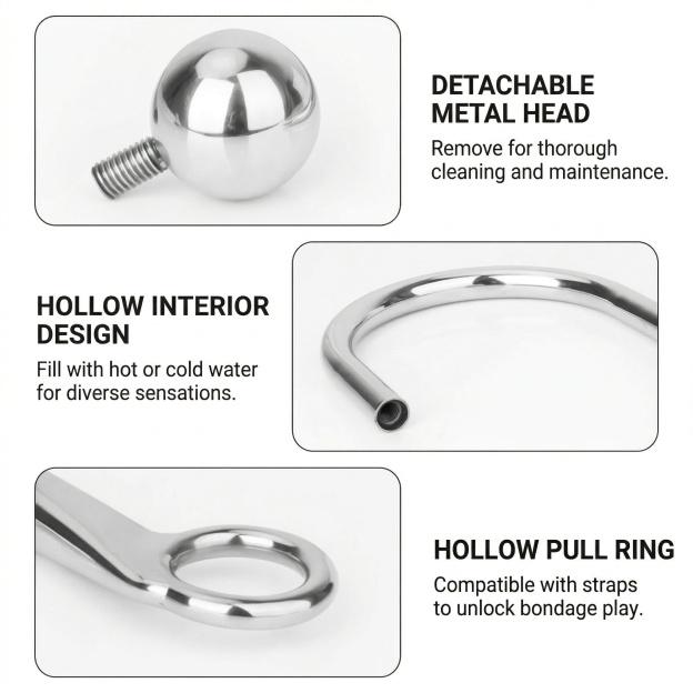 Mirror-polished Stainless Steel Hook Massager With Control Ring - image 3