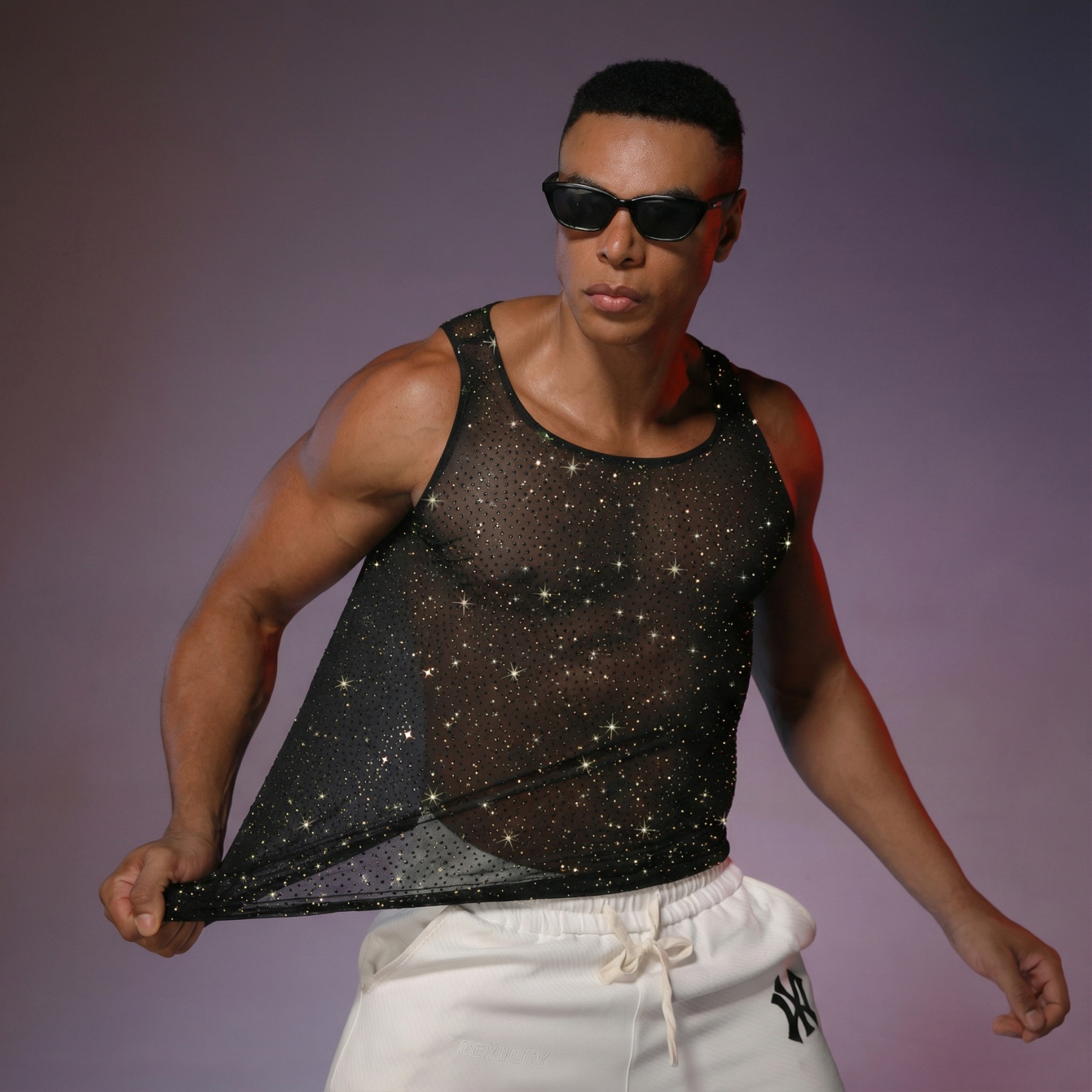 Starluxe Mesh Sparkle Top – Style G - Black - One Size - image 4