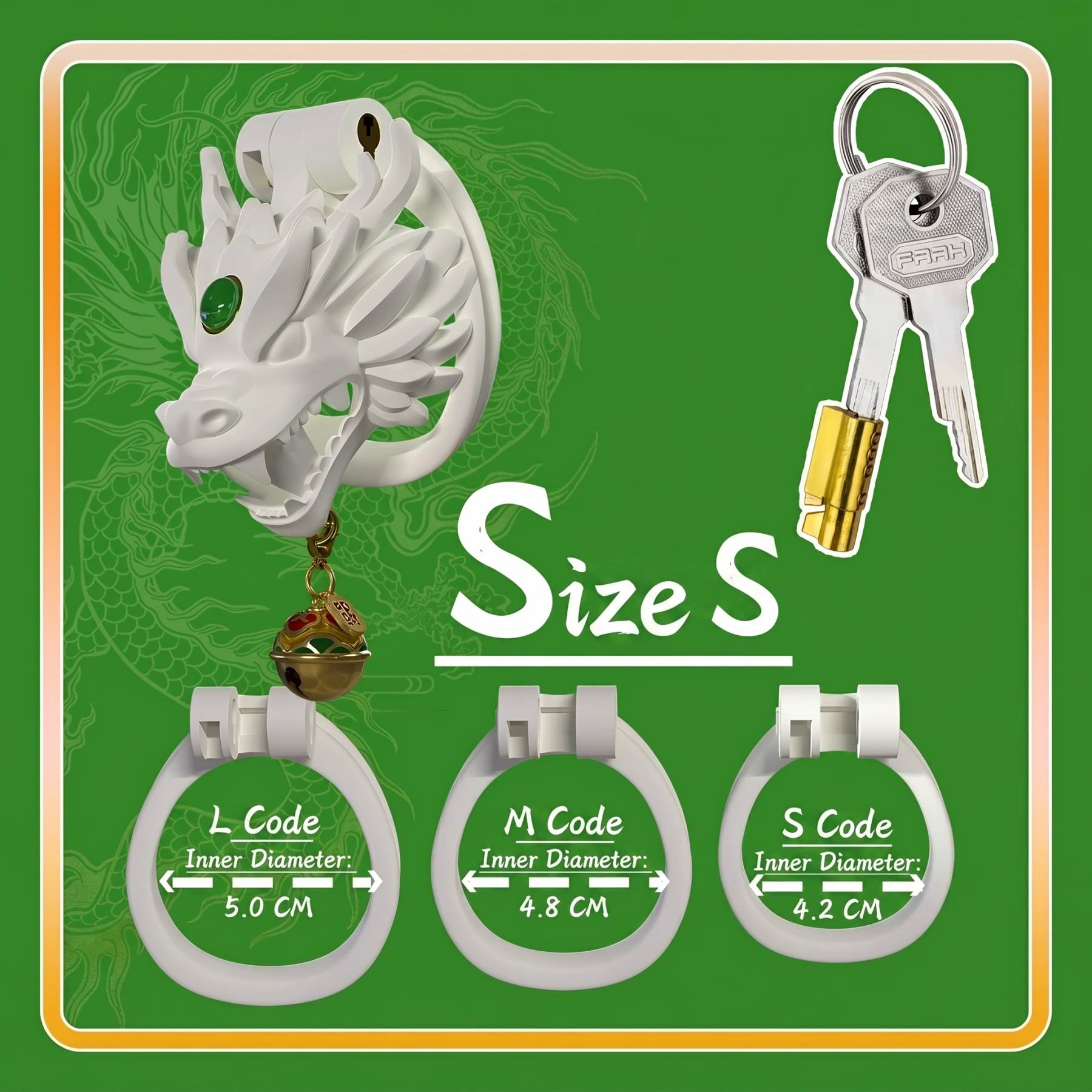 Dragon Guardian Bell Collar Chastity Cage - Green - S - image 7