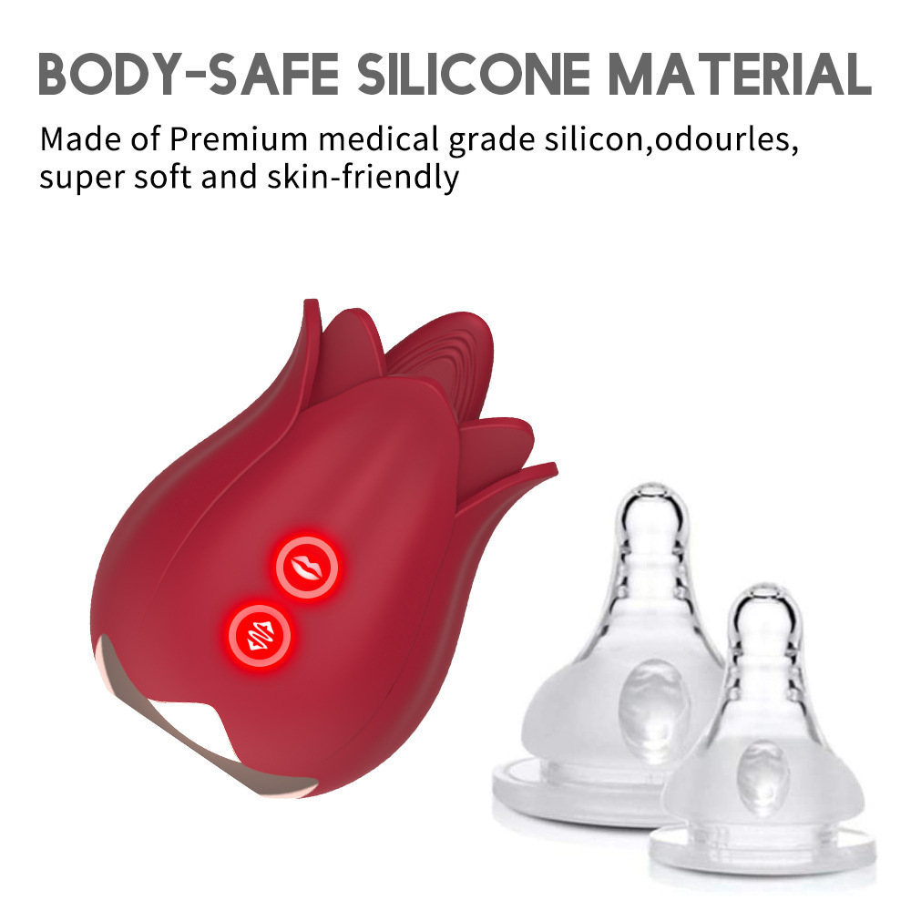 2-in-1 Rose Toy – Clitoral Licking & Vibratior - Waterproof & Quiet