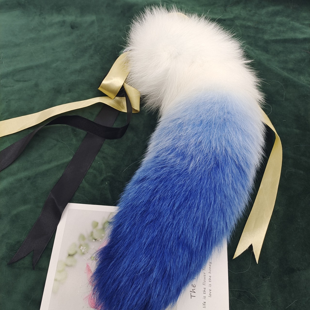 Gradient Royal Blue Handmade Detachable Plug Fox Tail - 50cm - image 3