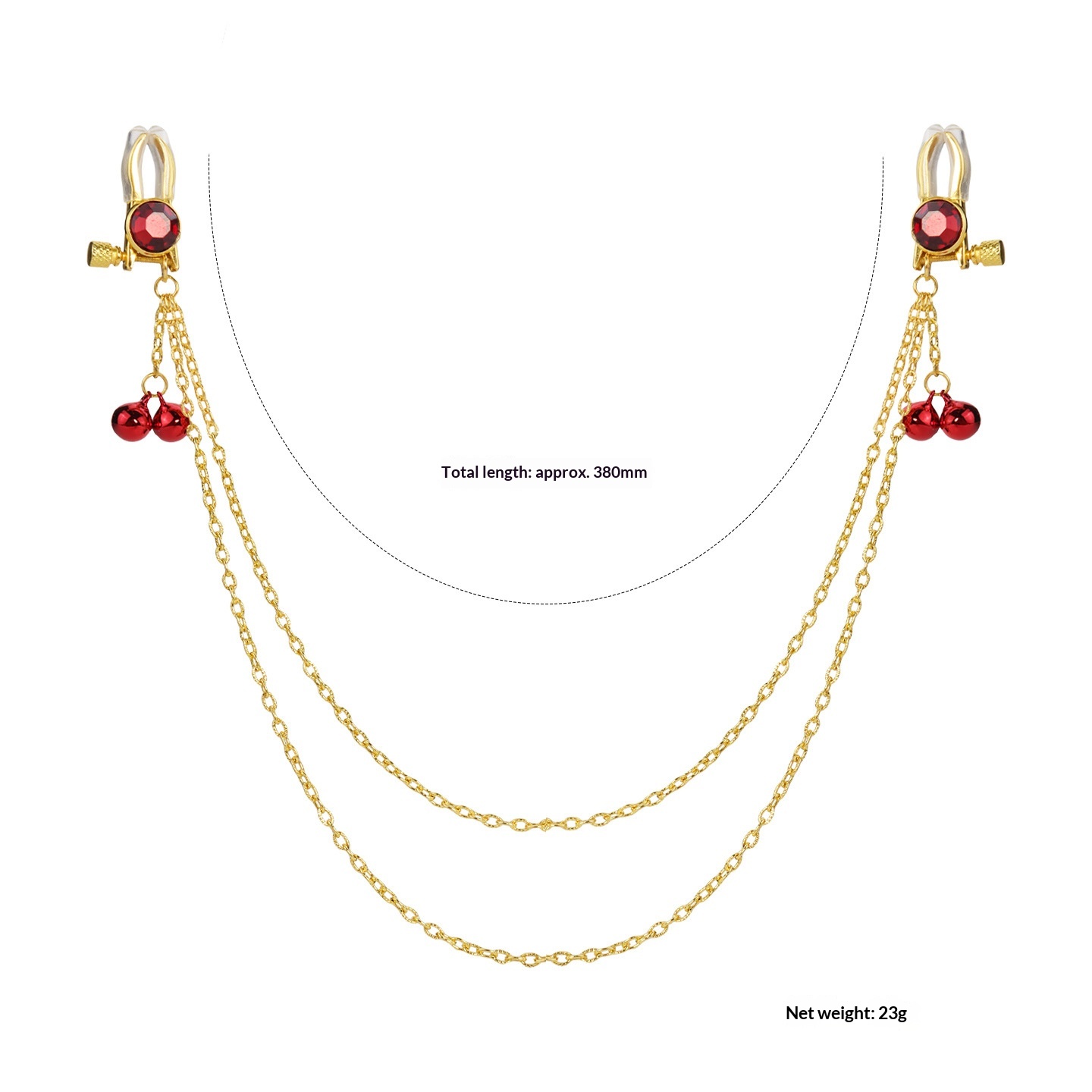 Crystal Chain-linked Nipple Ring  - Red - image 1