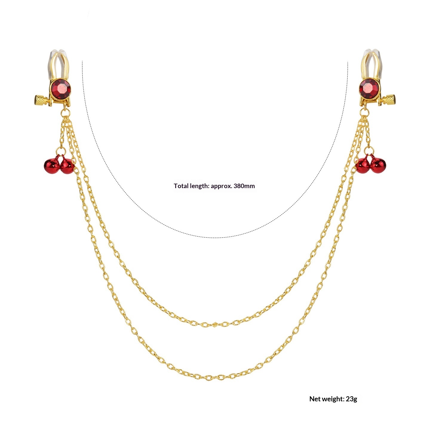 Crystal Chain-linked Nipple Ring  - Red - image 1