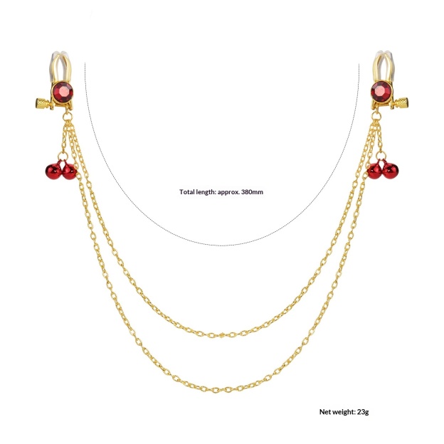 Crystal Chain-linked Nipple Ring  - Red - image 1