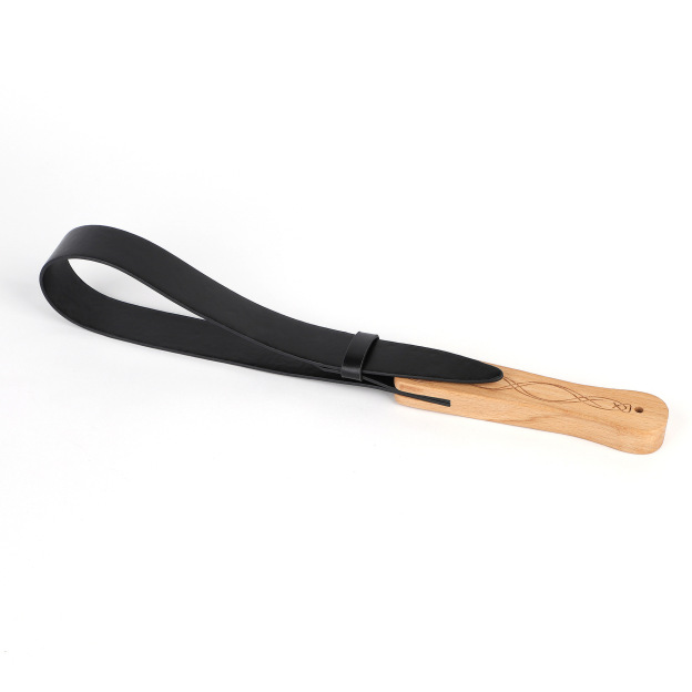 BDSM Leather Strap/Paddle Wood Handle Belt Paddle -Storage Bag Included-16.1x1.4inch,Black-WeLovePlugs