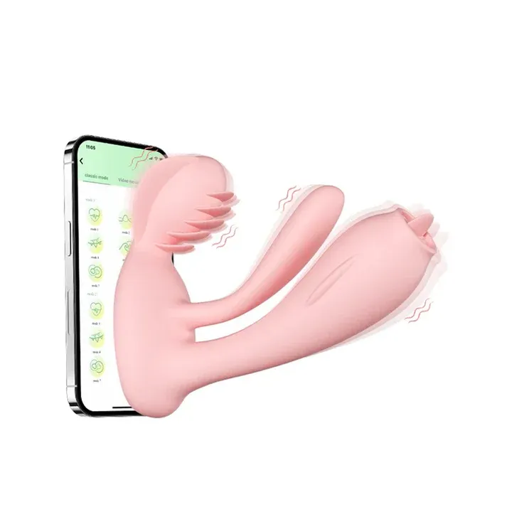3-Motor Smart Rabbit Vibrator with App Control - Pink - image 4