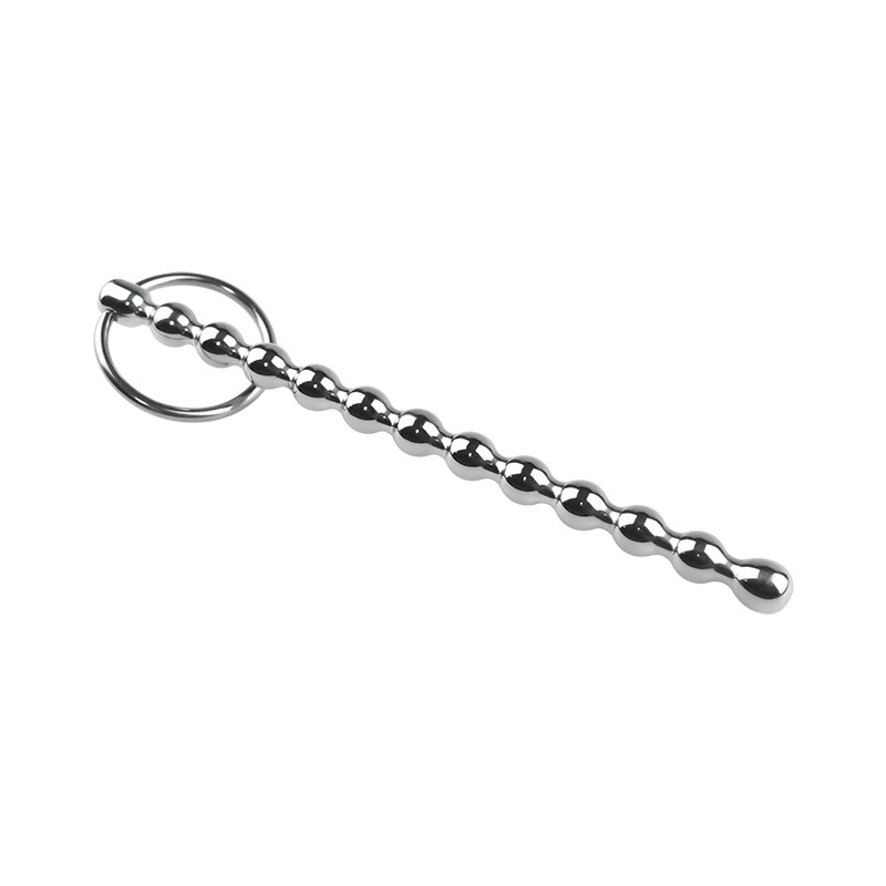5.9''  Stainless Steel Beaded Urethral Plug With Dual Ring-WeLovePlugs