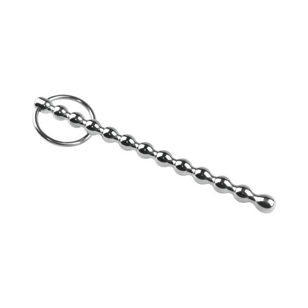 5.9''  Stainless Steel Beaded Urethral Plug With Dual Ring-WeLovePlugs